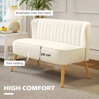 HOMCOM Modern 2 Seat Sofa for Bedroom, Upholstered Two Seater Couch with Rubber Wood Legs, Cream White(m-4)