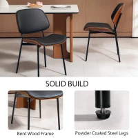 HOMCOM Dining Chairs Set of 2, Mid Century Modern Dining Room Chairs with Bentwood Back and Metal Legs for Kitchen Living Room(m-5)