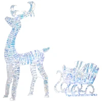 Outsunny Lighted Christmas Reindeer with Sleigh, Outdoor Reindeer with 170 LED Lights and Stakes, Holiday Decor, Silver(m-11)