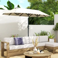 Outsunny 10ft Double-Sided Patio Umbrella with 35 LED Lights, 12 ribs, Extra Large Outdoor Parasol with Twin Canopy, Beige(m-10)