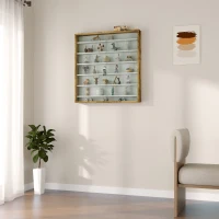 HOMCOM 7-Tier Display Cabinet, Shot Glass Display Case, Glass Curio Cabinet with 2 Glass Doors and 6 Adjustable Shelves, Rustic Brown(m-9)