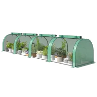 Outsunny Mini Greenhouse, Portable Greenhouse with 4 Roll-Up Doors, PE Cover, 177.2" x 39.4" x 31.5", Green(m-1)