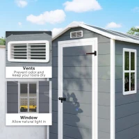 Outsunny 6' x 4' Outdoor Storage Shed, Plastic Shed with Floor, Window, Lockable Door and Vents for Outdoor Patio Storage, Gray(m-5)