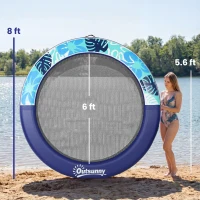 Outsunny 8FT Inflatable Water Hammock Floating Ring, Inflatable Floating Dock Platform for for Lakes, Pools, Oceans, Blue(m-3)