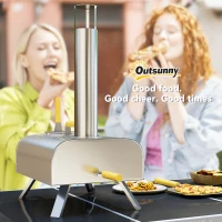 Outsunny Outdoor Pizza Oven, Portable Wood Pellet Pizza Oven with Pizza Stone and Peel, Foldable Legs, Chimney(m-10)