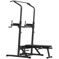 Soozier Foldable Power Tower Pull Up Dip Station with Adjustable Weight Bench for Home Gym Strength Training Fitness(m-2)