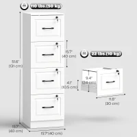 HOMCOM 4 Drawer File Cabinet with Lock, Vertical Filing Cabinet with Adjustable Hanging Bars for A4 and Letter Size, White(m-3)