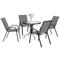 Outsunny Five-Piece Steel Patio Set, with Glass-Top Table - Dark Grey(m-2)