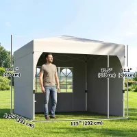Outsunny 9.6 x 9.6 ft Pop Up Canopy Tent with 3 Sidewalls, UPF 50+ 1-Button Push Easy Setup Outdoor Instant Canopy, Light Grey(m-3)