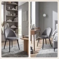 HOMCOM Armless Dining Chairs with Curved Backrest, Velvet-feel Accent Chairs for Kitchen, Living Room, Guest Room, Grey(m-10)