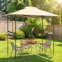 Outsunny 5 x 8.5 ft Pop Up Grill Gazebo with 2 Shelves, UPF 50+ Outdoor Instant Canopy Portable Shelter with Carry Bag, Khaki(m-10)