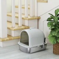 PawHut Enclosed Stainless Steel Litter Box, Metal Cat Litter Box with Scoop, Deodorizer Bag, Handle, Easy to Clean(m-9)