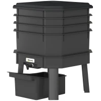 Outsunny 4-Tray Worm Composter Bin, 7.4 Gal Outdoor & Indoor Worm Composter for Recycling Food Waste, Black(m-1)