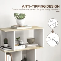 HOMCOM 5-Tier Bookshelf, Geometric S Shaped Bookcase, Tall Narrow Display Shelf for for Living Room, Study Room, White(m-6)