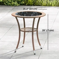 Outsunny Outdoor Rattan Dining Table, Patio Wicker Round Coffee Table with 2-Tier Storage Shelf, Brown(m-3)