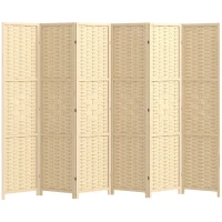 HOMCOM 6-Panel Room Divider, 5.6 FT Freestanding Folding Privacy Screen, Partition Wall Divider, Natural Wood(m-11)