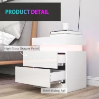 HOMCOM Nightstand Set of 2, End Side Tables with LED Lights, Bedside Tables with 2 Drawers, for Bedroom, White(m-7)