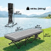Outsunny Camping Cot with Soft Pad, 32" Extra Wide Folding Cots with Non-Slip Feet and Carry Bag, Grey(m-3)