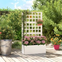 Outsunny Galvanized Raised Garden Bed Planter Box with Trellis for Climbing Plants, Vegetable, Vines, 24" x 9" x 44.5", White(m-7)