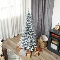 HOMCOM 5ft Flocked Christmas Tree with Dual Colour LED Light, Pencil Hinged Xmas Tree with 11 Light Modes, Easy Assembly(m-9)