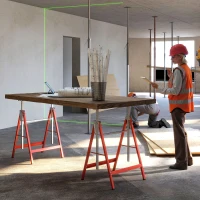 HOMCOM Set of 2 Adjustable Telescopic Builders Trestle, DIY Steel Work Bench Carpenter, Folding Saw Horse Tools Red(m-9)