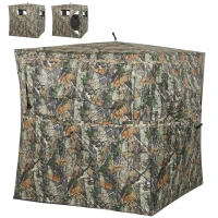 Outsunny Hunting Blind for 2 Person, See Through Pop Up Blind with 270-Degree View, Windows for Deer Hunting, Camouflage(m-1)