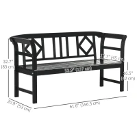 Outsunny Wooden Outdoor Bench, 3 Person Patio Garden Bench with Diamond Pattern Backrest, Slatted Seat, 792 LBS Capacity, Black(m-3)
