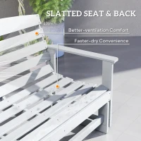 Outsunny Patio Glider Bench w/ HDPE Slatted Double Rocking Chair, Distressed White(m-7)