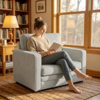 HOMCOM Accent Chair, Velvet-feel Fabric Armchair with Wide Seat, Spring Cushion, Solid Wood legs, Grey(m-7)