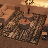 Outsunny Reversible Outdoor Rug Carpet with LED Lights, Carry Bag & Ground Stakes for Backyard, Deck, Picnic, Beach, 12' x 9'(m-2)