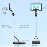 Soozier Basketball Hoop Outdoor, Basketball Hoop and Stand with Weighted Base and Shatterproof Backboard, 57.5"-92.9", Black(m-3)