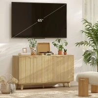 HOMCOM Fluted Sideboard Buffet Cabinet, 55" Coffee Bar Cabinet with 4 Doors, 2 Adjustable Shelves, 5 Wood Legs, Nature Wood(m-7)