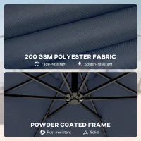 Outsunny 10 ft Offset Patio Umbrella with Cover, Hanging Cantilever Umbrella with 360° Rotation, Crank Handle, Tilt, Navy Blue(m-8)