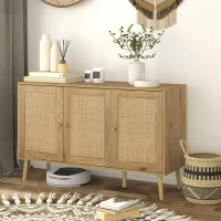 HOMCOM Bohemian Sideboard with Rattan Doors & Adjustable Shelf, Natural Wood Finish(m-1)