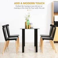HOMCOM Dining Chairs Set of 4, Modern Kitchen Chair with Slatted Back, PP Seat, Beechwood Legs for Living Room, Black(m-4)
