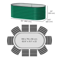 Outsunny 5 x 2.5 x 2 ft Galvanized Raised Garden Bed, Easy DIY Oval Planter Box with Safety Edging and Gloves, Dark Green(m-3)