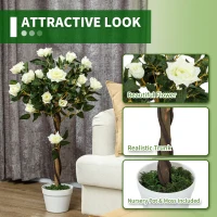 Outsunny 3FT Artificial Plant White Rose Floral Set of 2 in Pot, Fake Plant for Home Indoor Decor(m-5)