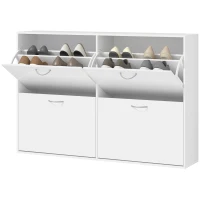 HOMCOM Flip Down Shoe Rack, Multi Cabinet, Wooden Shoe Shelf, Entryway, 4 Drawer Organizer, Freestanding Unit, White(m-11)