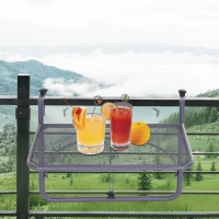 Outsunny Adjustable Balcony Hanging Railing Table, Metal Mounting Mini Wall Desk Storage Rack, Outdoor Flower Stand Serving Table Rectangle, Grey(m-8)