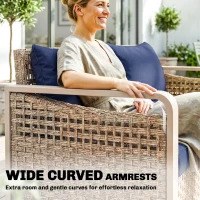 Outsunny Rattan Wicker Sofa 3-Seater Outdoor Patio Sofa with Cushions for Garden Backyard Porch Dark Blue(m-5)