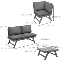 Outsunny Outdoor Corner Garden Set, Convertible 4-Piece Furniture with 2 Sofas, 1 Corner Chair, and 1 Coffee Table, Grey(m-3)