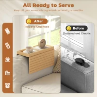 HOMCOM Bamboo Couch Arm Tray, Sofa Armrest Tray with Flexible Roll-up Design and Wide Compartment, Natural(m-5)