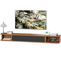 HOMCOM 55" Floating TV Stand for TVs up to 60 Inch, Wall Mounted Media Console with Flip Drawer and 2 Open Shelves, Walnut(m-2)