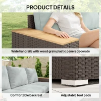 Outsunny 3-Seater Outdoor Sofa Couch, Wicker Patio Sofa with Wood Effect Armrests and Thick Cushions, Grey(m-7)