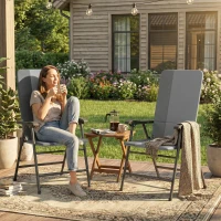 Outsunny Folding Patio Chairs Set of 2, Padded High Back Lawn Camping Chairs with Armrests, 600D Oxford Fabric, Light Gray(m-9)