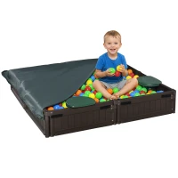 Outsunny Kids Outdoor Sandbox with Canopy, Bottom Fabric Liner, Brown(m-2)