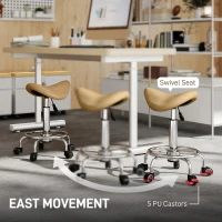 HOMCOM Saddle Stool, PU Leather Adjustable Rolling Salon Chair, Light Brown(m-6)