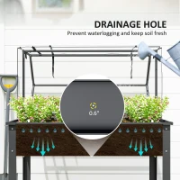 Outsunny Elevated Garden Box with Greenhouse Cover, Raised Garden Bed with Legs and Drainage Hole for Vegetables, Dark Gray(m-6)