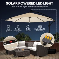 Outsunny 10 ft Cantilever Patio Umbrella with Light, Weight, Offset Hanging Outdoor Umbrella with Protective Cover, Cream White(m-4)