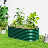 Outsunny 5 x 2.5 x 2 ft Galvanized Raised Garden Bed, Easy DIY Oval Planter Box with Safety Edging and Gloves, Dark Green(m-8)